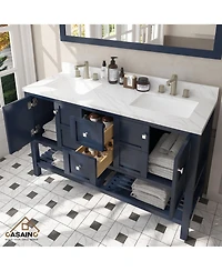 Casainc 60-Inch Solid Wood Bathroom Vanity with Matching Top and Ceramic Basin