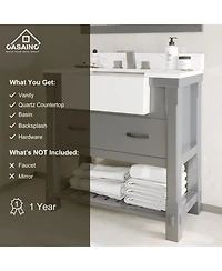 Casainc 36-Inch Solid Wood Bathroom Vanity with Quartz Bullnose Top and Ceramic Basin