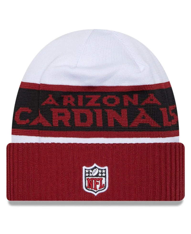 New Era Men's White/Cardinal Arizona Cardinals 2023 Sideline Tech Cuffed Knit Hat