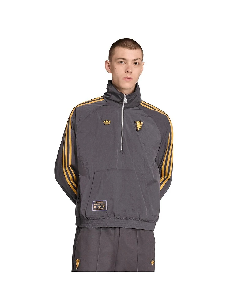 Adidas Men's Gray Manchester United Terrace Icons Half-Zip Jacket