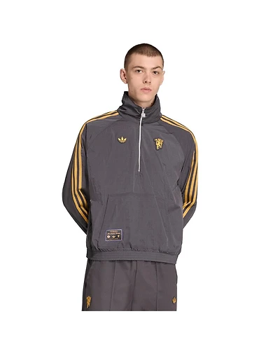 Adidas Men's Gray Manchester United Terrace Icons Half-Zip Jacket