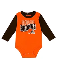 Outerstuff Baby Boys and Girls Brown Cleveland Browns Double Up Long Sleeve Bodysuit Pants Set