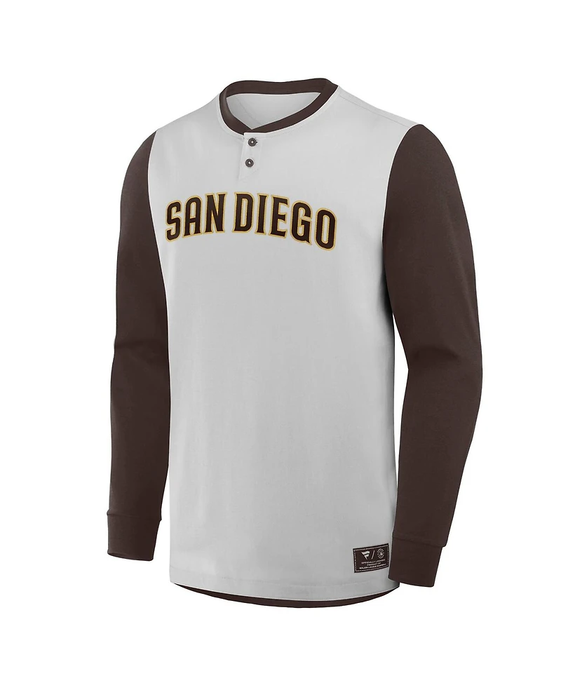 Fanatics Men's Gray/Brown San Diego Padres Clubhouse Long Sleeve Henley Shirt