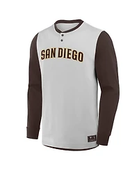 Fanatics Men's Gray/Brown San Diego Padres Clubhouse Long Sleeve Henley Shirt