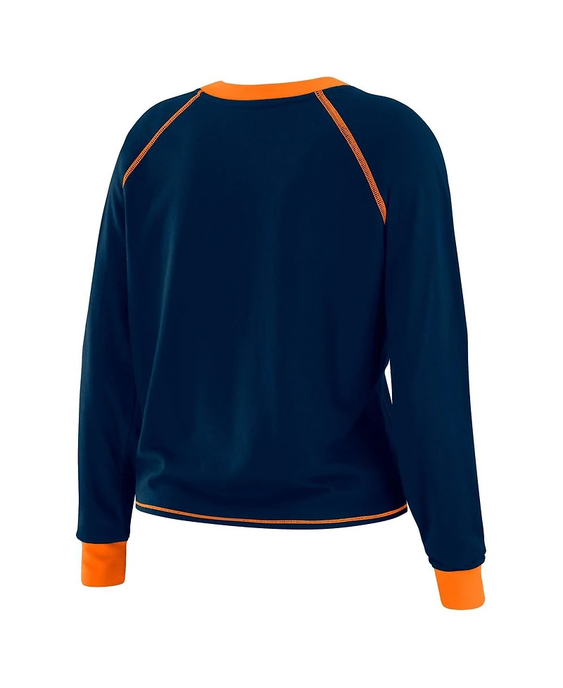 Wear by Erin Andrews Women's Navy/Orange Chicago Bears Plus Size Tie-Front Long Sleeve Top