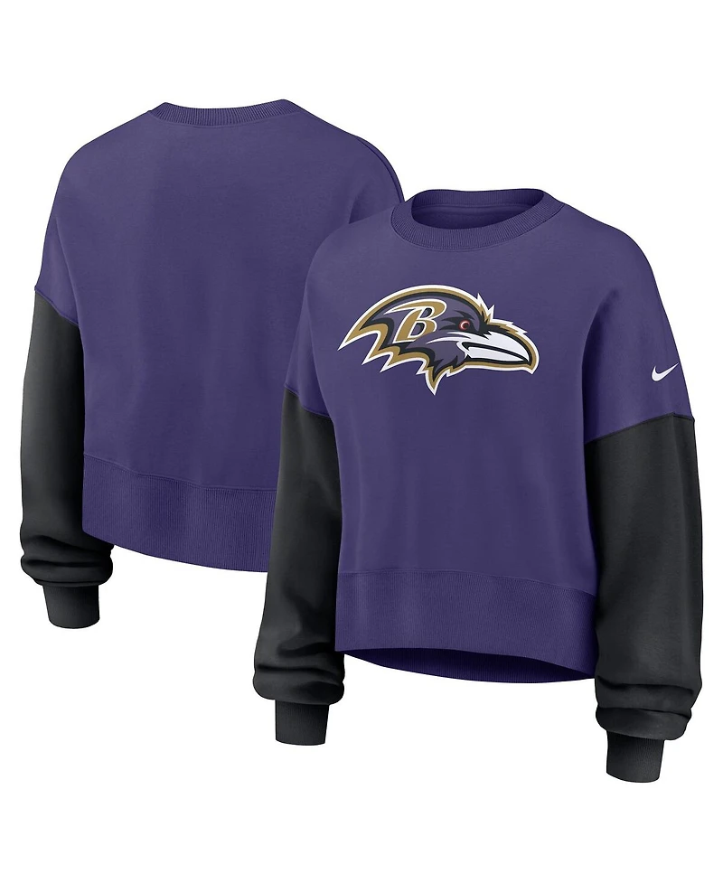 Nike Women's Purple Baltimore Ravens Oversized Color Block Pullover Sweatshirt