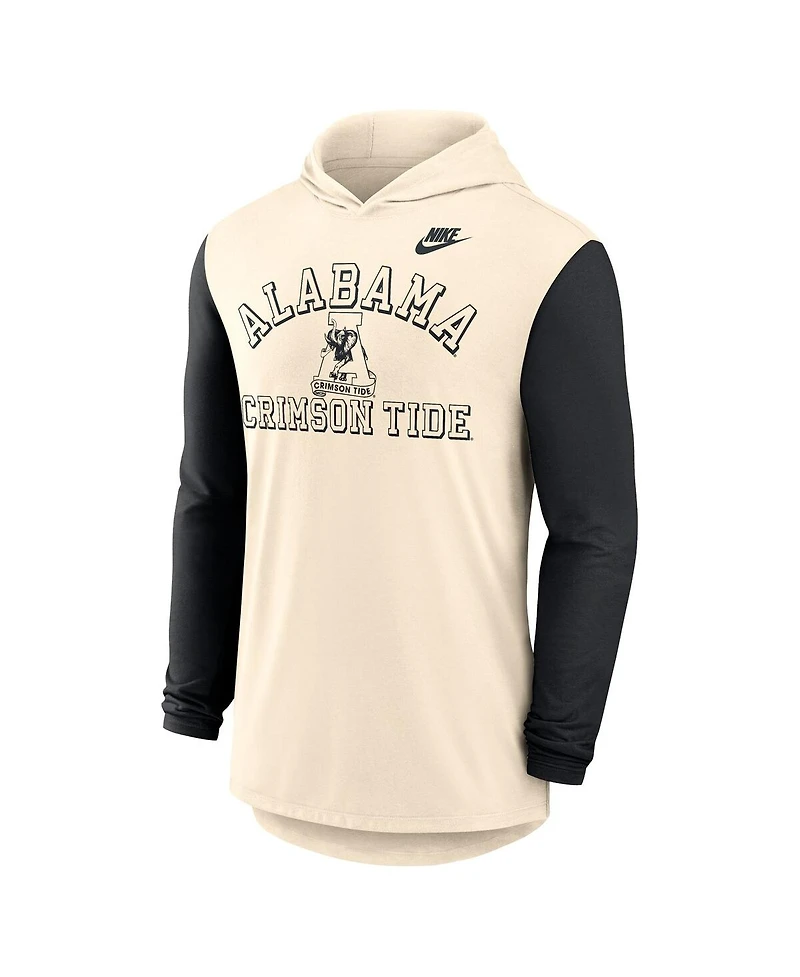 Nike Men's Natural/Black Alabama Crimson Tide Legacy Color-Block Tri-Blend Performance Long Sleeve Hoodie T-Shirt
