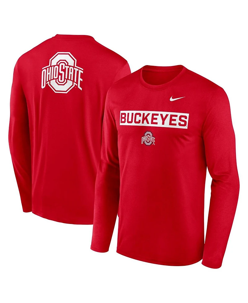 Nike Men's Scarlet Ohio State Buckeyes Primetime Campus 2-Hit Legend Long Sleeve T-Shirt