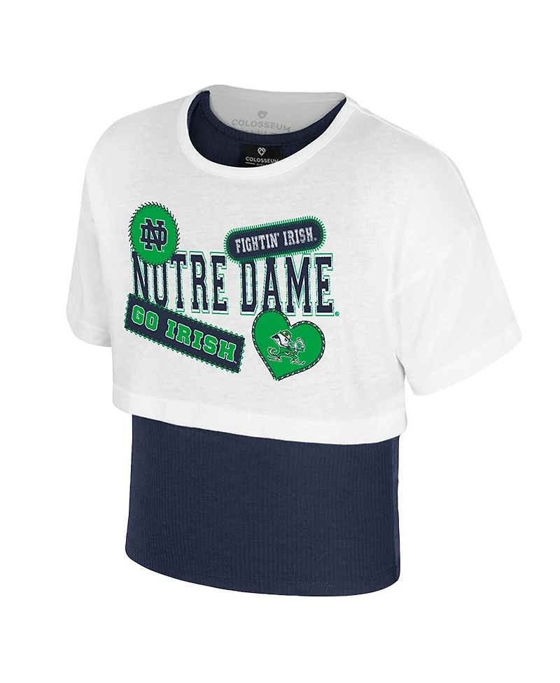 Colosseum Big Girls White Notre Dame Fighting Irish Gale Cropped 2Fer T-Shirt