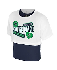Colosseum Big Girls White Notre Dame Fighting Irish Gale Cropped 2Fer T-Shirt