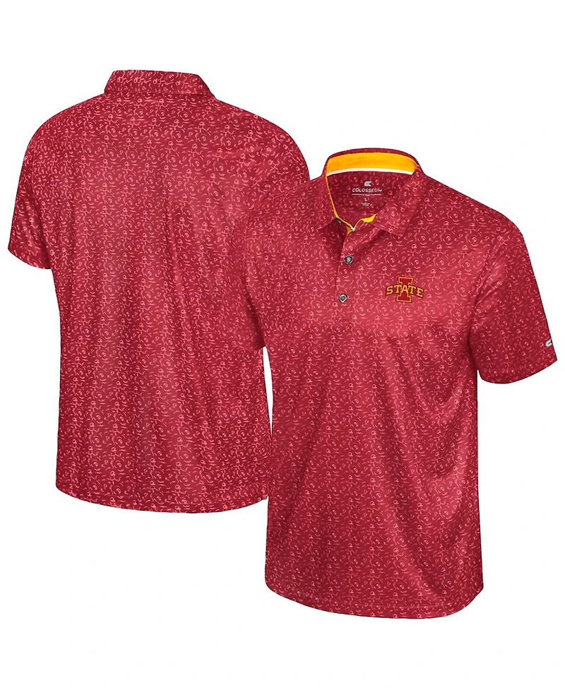 Colosseum Men's Cardinal Iowa State Cyclones Football Print Polo Shirt