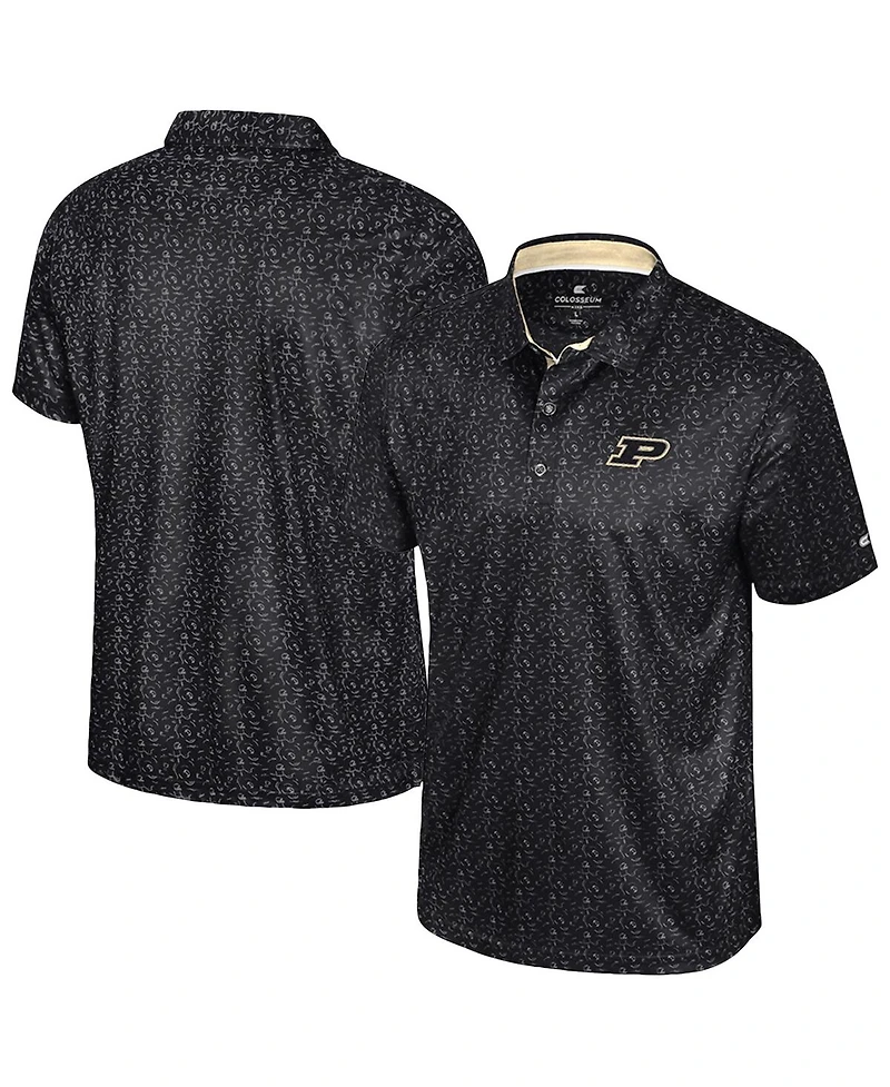 Colosseum Men's Black Purdue Boilermakers Football Print Polo Shirt