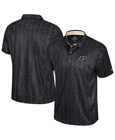 Colosseum Men's Black Purdue Boilermakers Football Print Polo Shirt