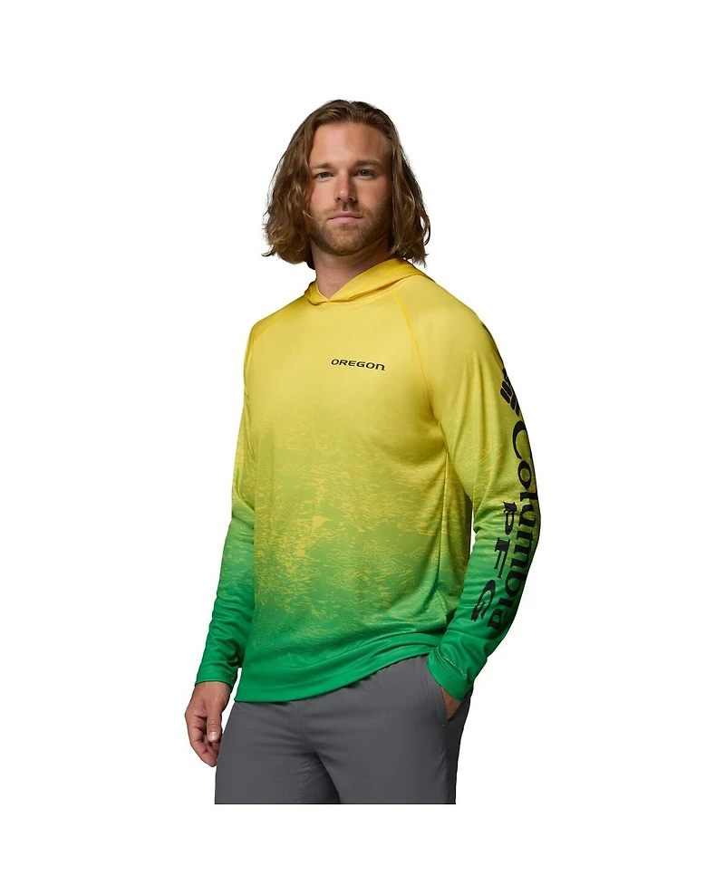 Columbia Men's Yellow Oregon Ducks Pfg Gradient Water Super Terminal Tackle Hoodie T-Shirt