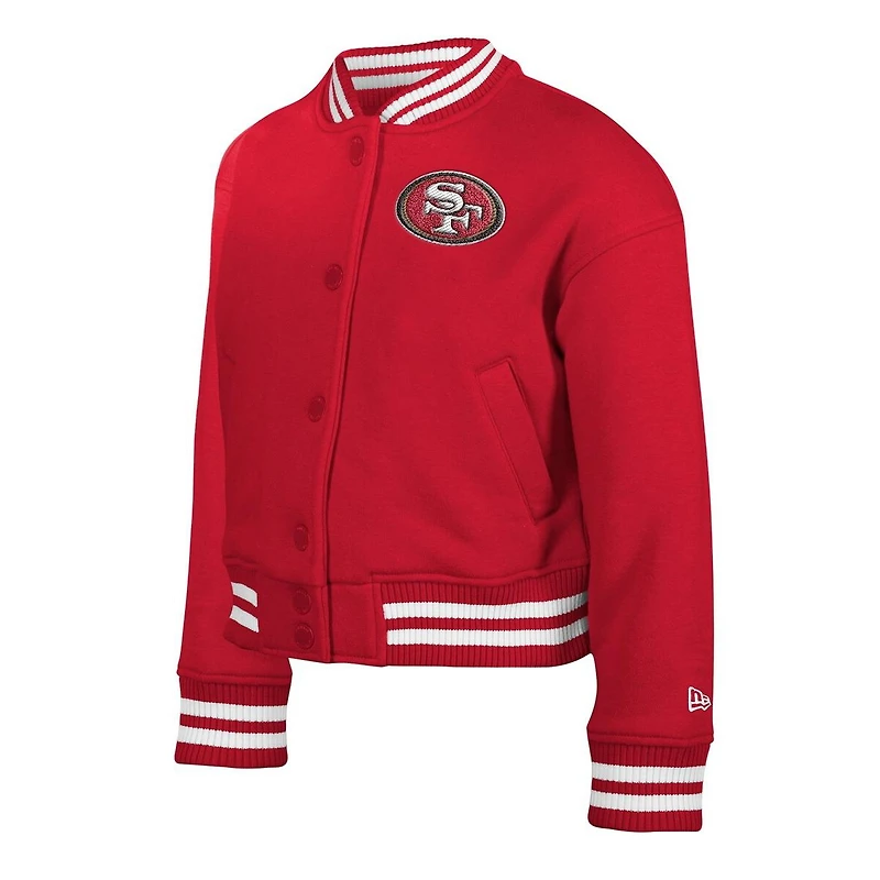 New Era Big Boys and Girls Scarlet San Francisco 49ers Chenille Applique Fleece Full-Snap Jacket