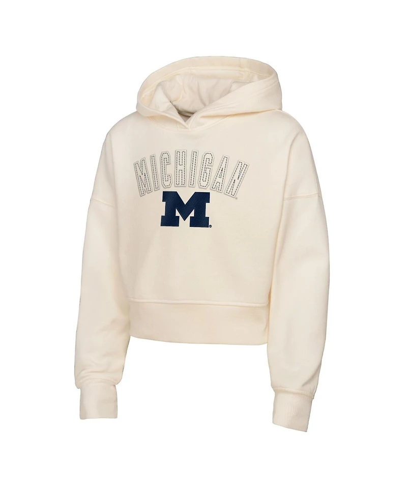 Outerstuff Big Girls Cream Michigan Wolverines Oversized Blitz Cropped Pullover Hoodie