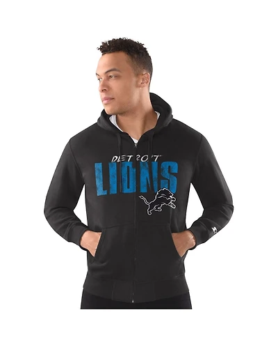 Starter Men's Black Detroit Lions Distressed Classic Full-Zip Hoodie