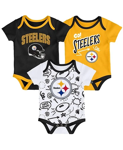 Outerstuff Baby Boys and Girls 3-Piece Pittsburgh Steelers All Day Play Bodysuit Set