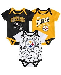 Outerstuff Baby Boys and Girls 3-Piece Pittsburgh Steelers All Day Play Bodysuit Set