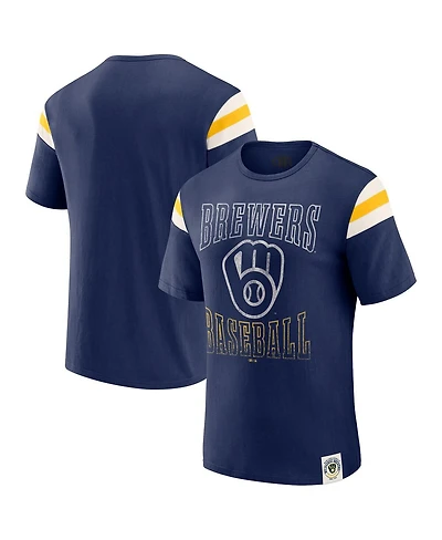 Darius Rucker Collection by Fanatics Men's Navy Milwaukee Brewers Distressed Sleeve Stripe T-Shirt