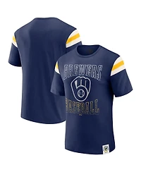 Darius Rucker Collection by Fanatics Men's Navy Milwaukee Brewers Distressed Sleeve Stripe T-Shirt