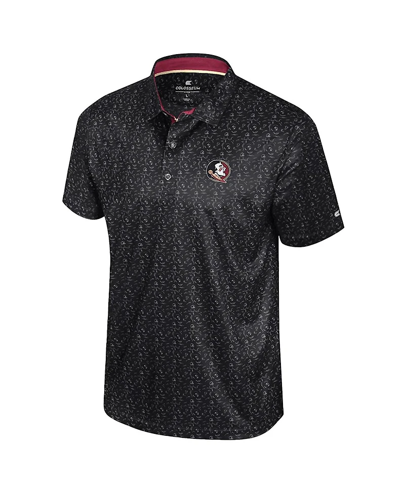 Colosseum Men's Black Florida State Seminoles Football Print Polo Shirt