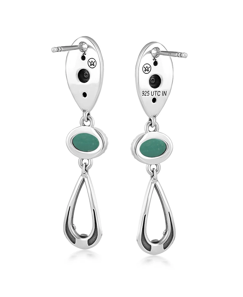 American West Jewelry Sterling Silver Green Turquoise Teardrop Double Loop Gemstone Earrings