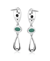 American West Jewelry Sterling Silver Green Turquoise Teardrop Double Loop Gemstone Earrings