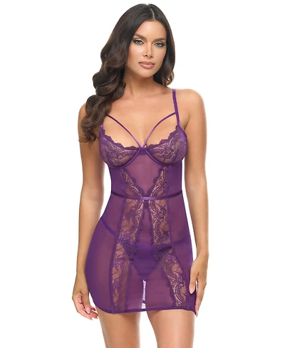 Oh La Cheri Women's Denise Sheer Lace Babydoll Dress
