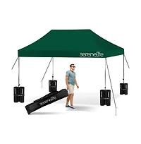 Pop Commercial Instant Shelter 10x15 ft Waterproof Polyester Tent Portable Wheeled Carry Sand Bag Forest Green