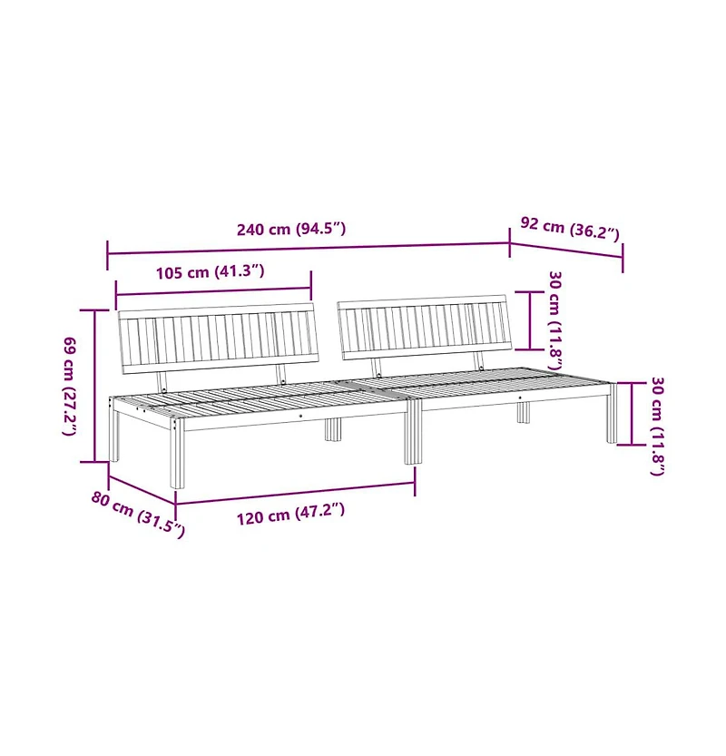 vidaXL Garden Pallet Middle Sofa Natural Wood Solid acacia wood Medium