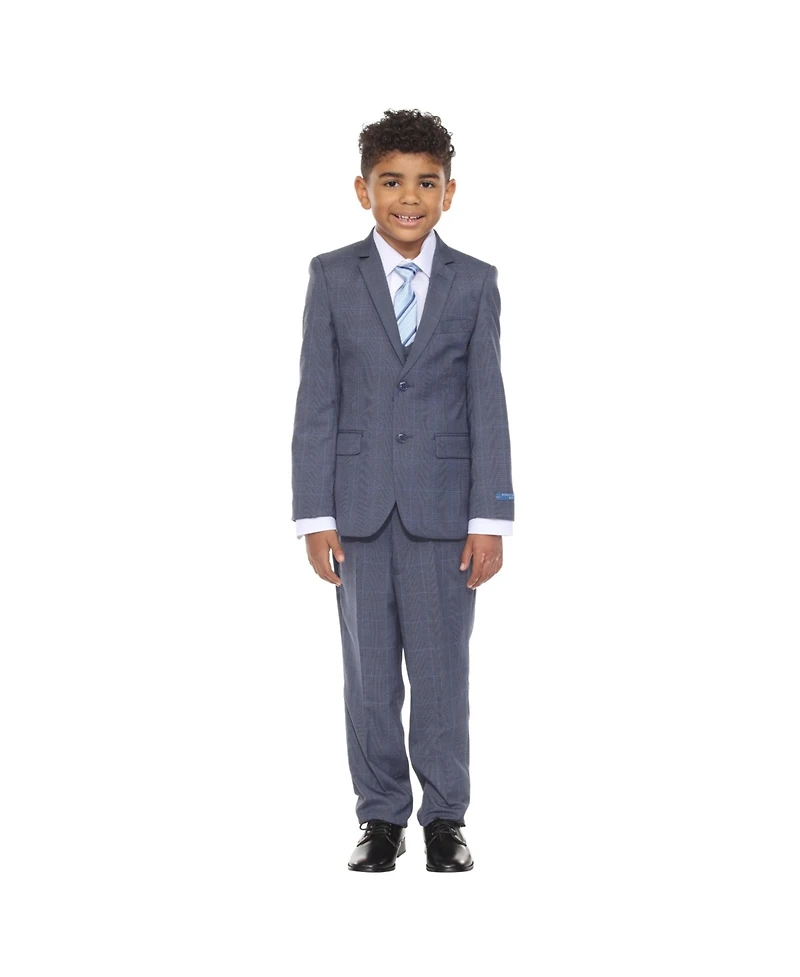 Perry Ellis Little Boys 5 Piece Windowpane Suit,Vest,Pants,Shirt and Tie Set