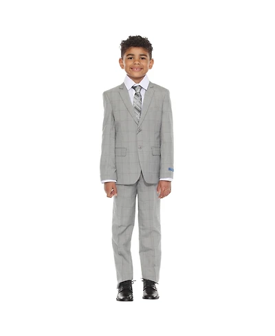 Perry Ellis Little Boys 5 Piece Windowpane Suit,Vest,Pants,Shirt and Tie Set