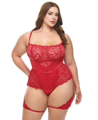 Oh La Cheri Plus Curvy Candice Satin & Lace Teddy