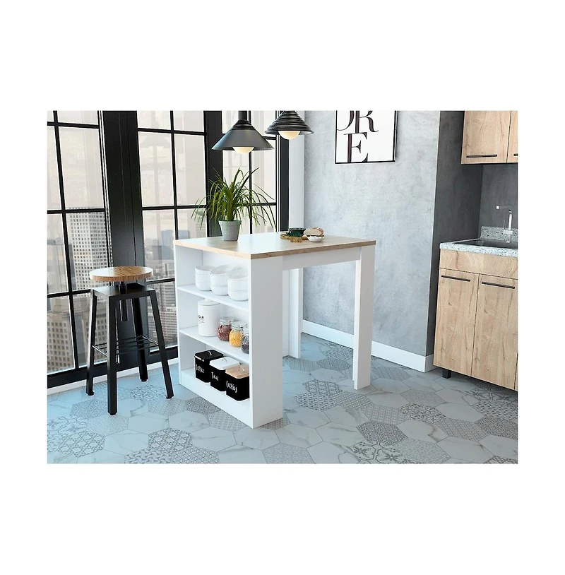Tuhome Tanna Kitchen Island White / Light Oak Mdf