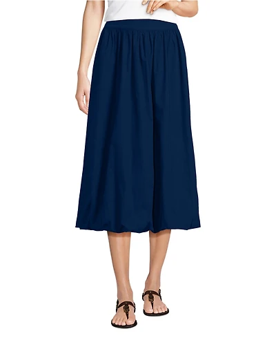 Lands' End Women's Poplin High Rise Bubble Hem Midi Skirt