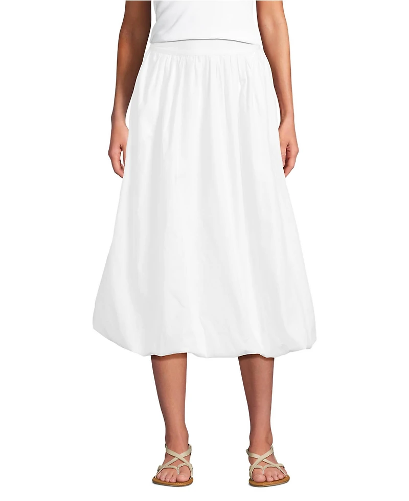 Lands' End Women's Poplin High Rise Bubble Hem Midi Skirt