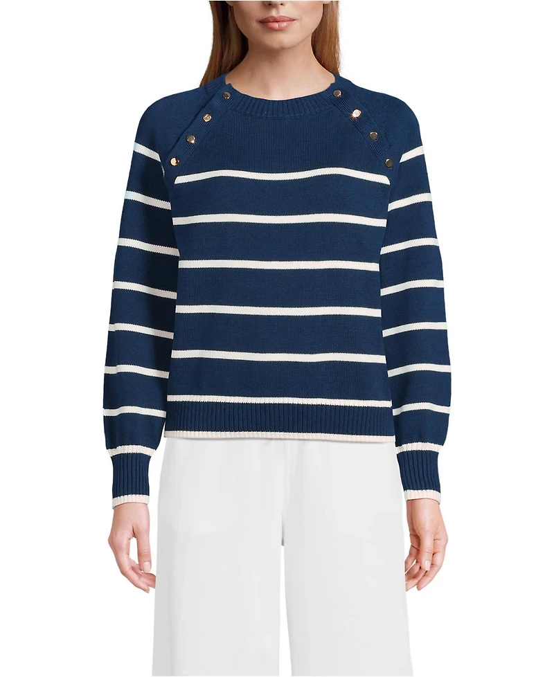 Lands' End Women's Drifter Raglan Button Bib Crew Neck Sweater
