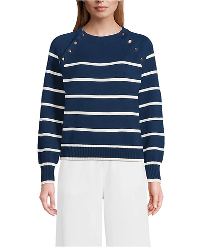 Lands' End Women's Drifter Raglan Button Bib Crew Neck Sweater
