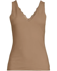 Lands' End Women's Tugless Double Layer Lace V-Neck Tank Top