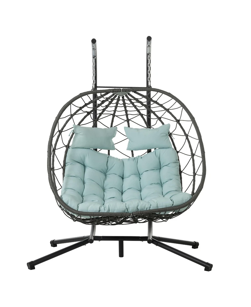 Flynama 60 Inch Two-Person Wicker Egg Chair with Stand and Cushions
