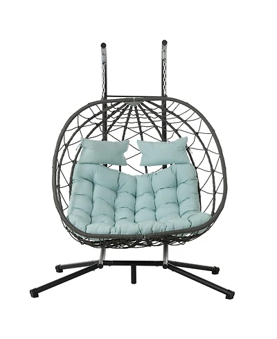 Flynama 60 Inch Two-Person Wicker Egg Chair with Stand and Cushions