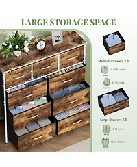 Mr Ironstone 9 Drawer Dresser for Bedroom, Storage Organizer with 12 Drawers, Chest of Drawers with Fabric Bins, Sturdy Metal Frame, Wood Tabletop for
