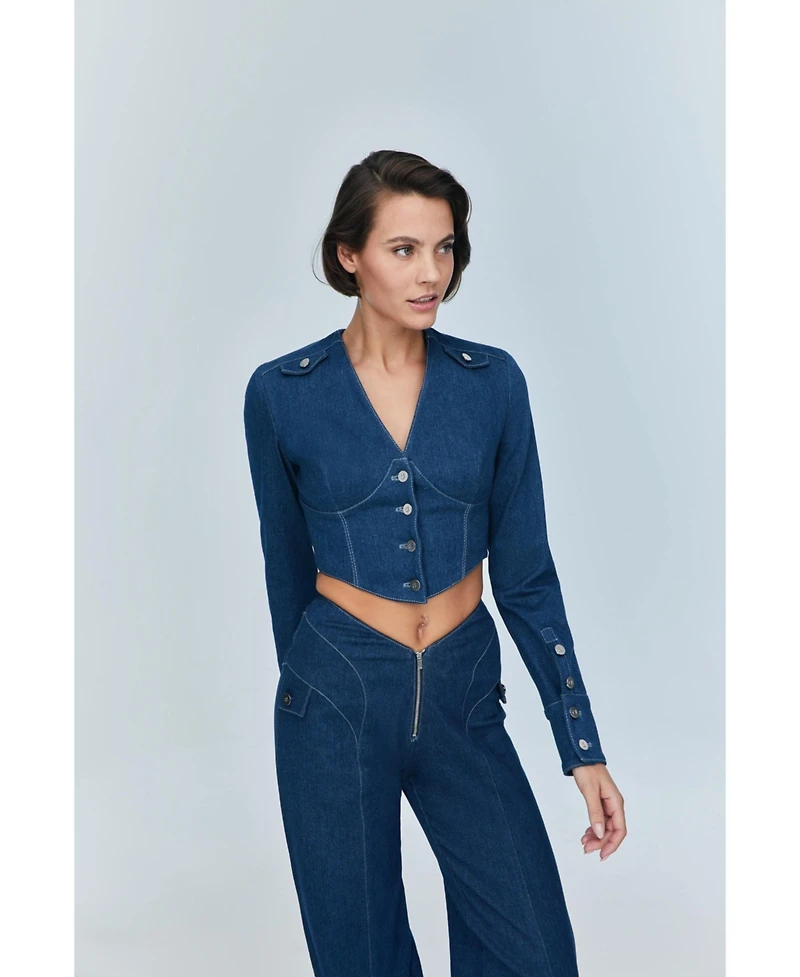 Jendue Women's Myla Corset Denim Top