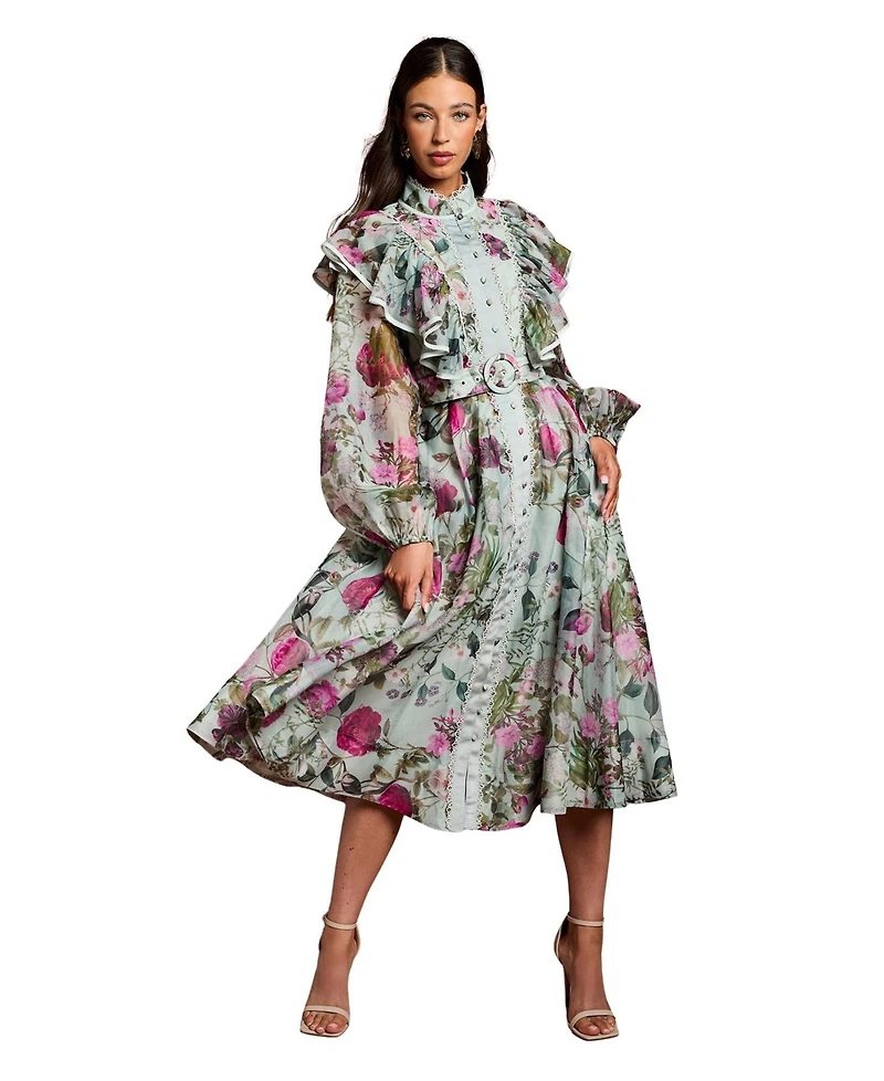 Coast Women's Long Sleeve Printed Organza Shirt Dress