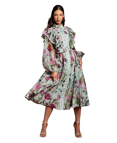 Coast Women's Long Sleeve Printed Organza Shirt Dress