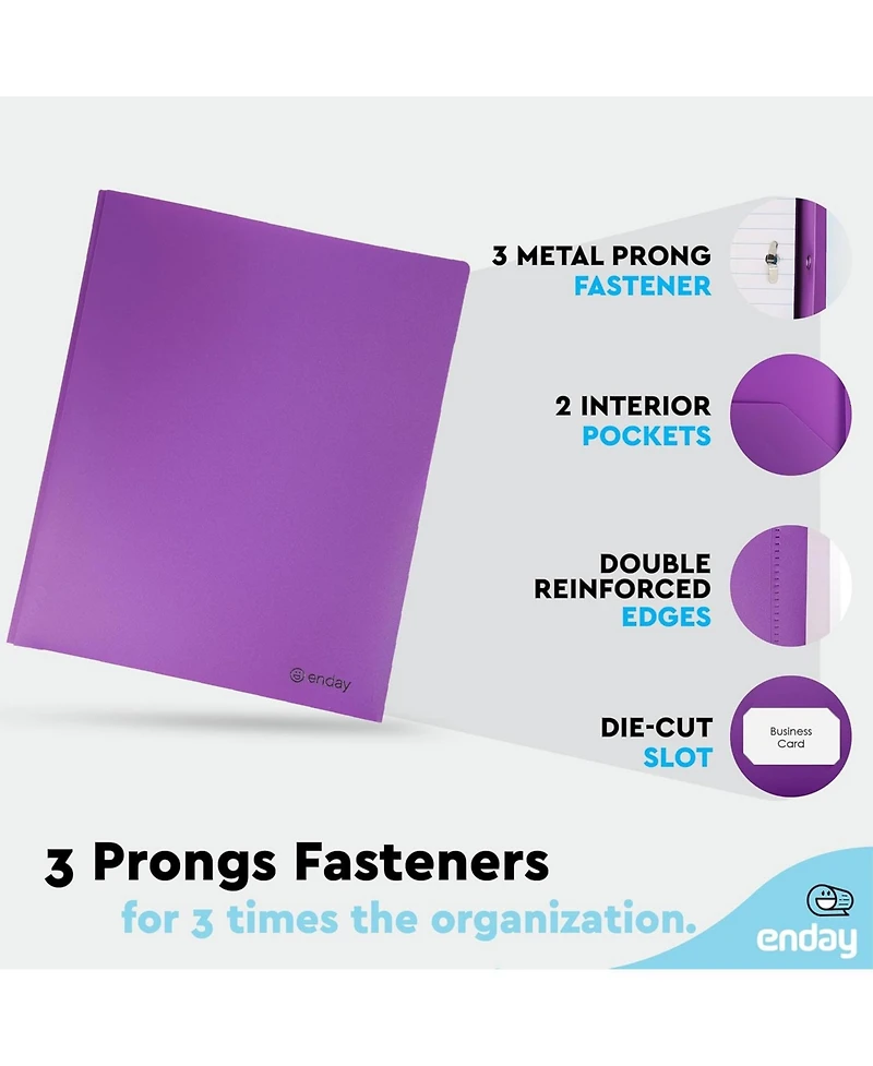 Plastic Folders with Pockets and Prongs, Black Two Pocket Folder Brads, 6 Pc –by Enday