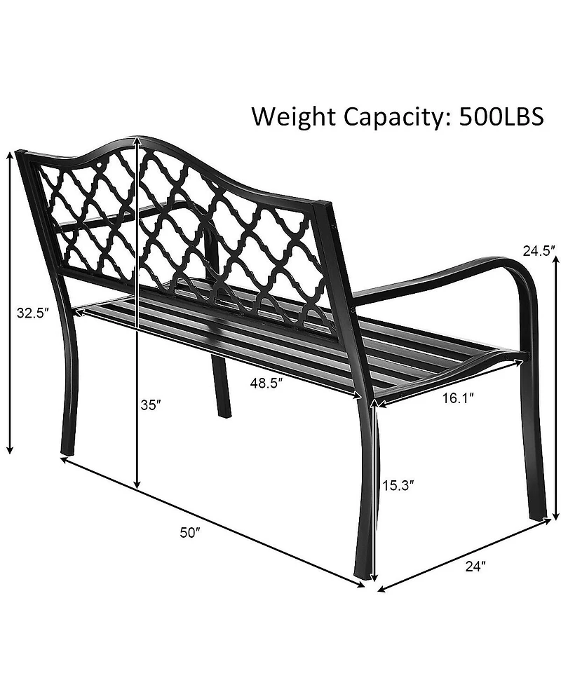 50'' Patio Garden Bench Loveseats Park Yard Furniture Decor Cast Iron Frame