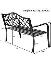 50'' Patio Garden Bench Loveseats Park Yard Furniture Decor Cast Iron Frame