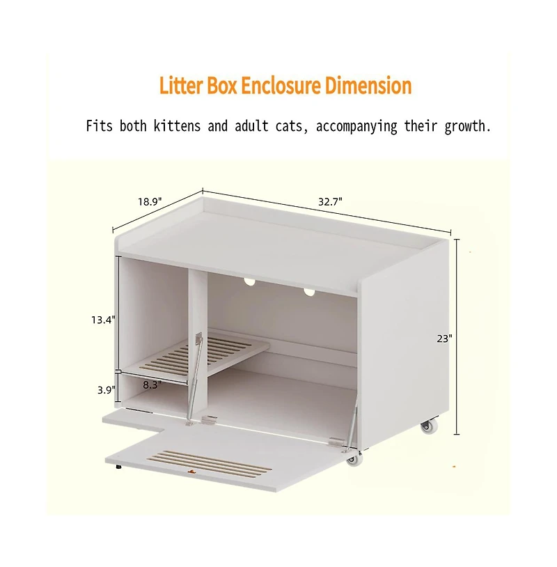 Zeus & Ruta White Hidden Litter Box Cabinet with Storage Bench